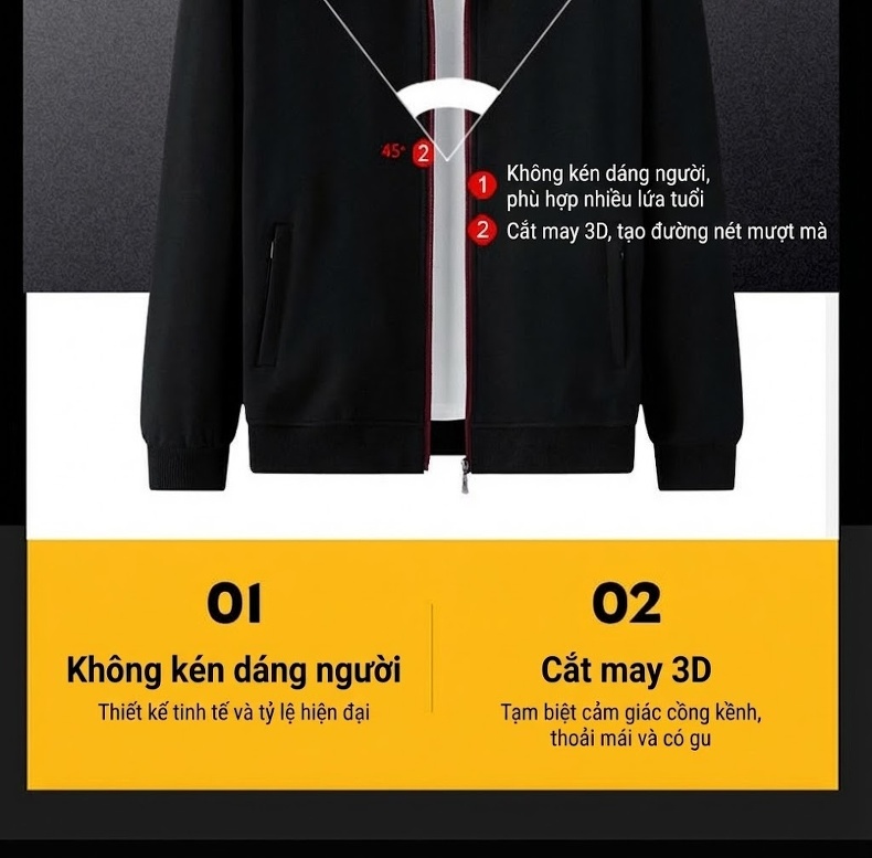 Áo Khoác Bomber Nam Cotton Khóa Kéo Cổ Đứng Phong Cách Thể Thao Màu Xám, Đen, Đỏ chi tiết 5