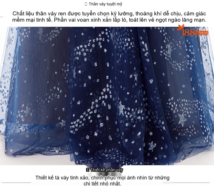 Váy Dạ Hội Dáng Dài Hở Vai Đính Sao Lấp Lánh Màu Xanh Navy chi tiết 15