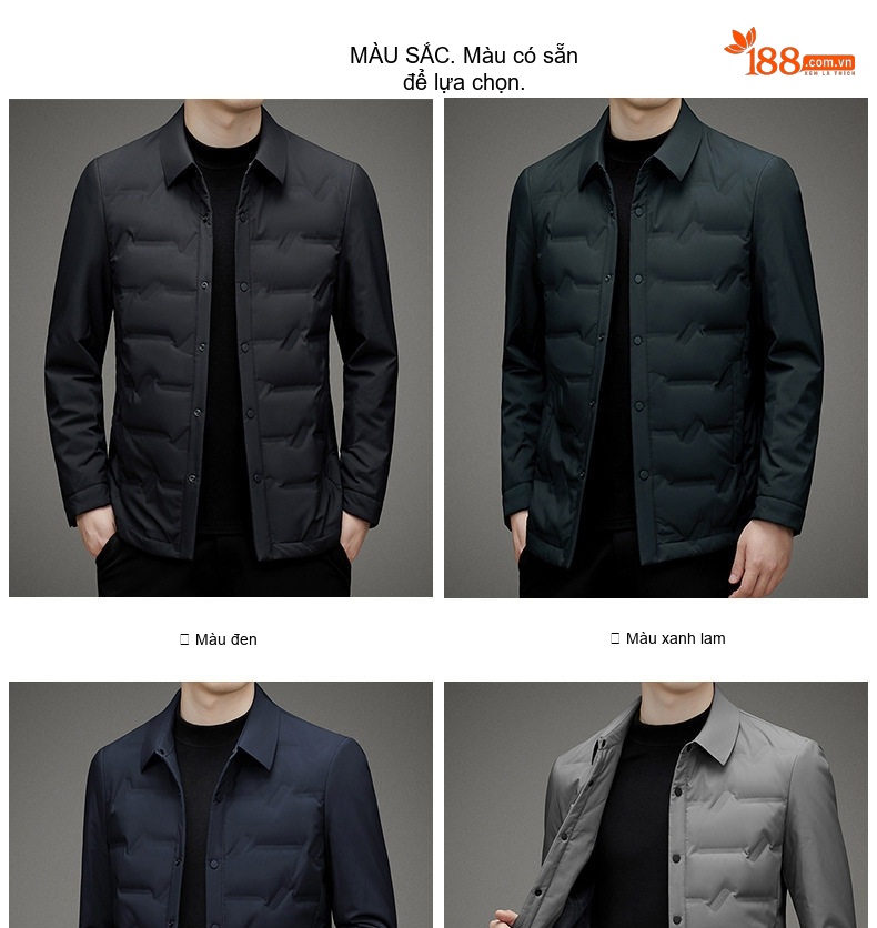 Áo Khoác Phao Nam Lông Vũ Mỏng Nhẹ Cổ Sơ Mi Màu Đen, Xám, Xanh Navy chi tiết 7