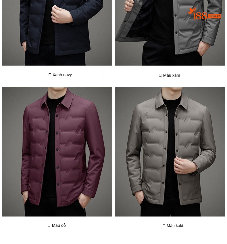 Áo Khoác Phao Nam Lông Vũ Mỏng Nhẹ Cổ Sơ Mi Màu Đen, Xám, Xanh Navy chi tiết 8