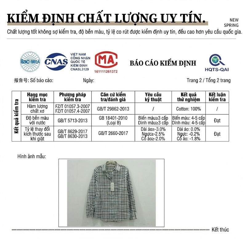 Áo Sơ Mi Nam Cotton Dài Tay Kẻ Caro Thời Trang Công Sở Thoải Mái Màu Đỏ, Xanh, Xám, Be... chi tiết 5