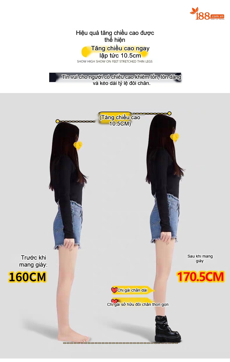 Boot Nữ Da Bóng Đế Cao Khoảng 7.5cm Tăng Chiều Cao Màu Đen, Nâu chi tiết 5
