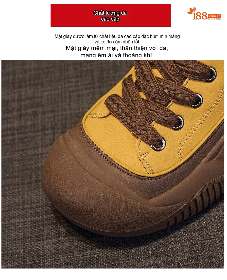 Giày Boot Nữ Cổ Cao Dây Buộc Phong Cách Retro Chiều Cao Đế Khoảng 4cm Màu Vàng, Xanh Lá, Nâu, Đen... chi tiết 8