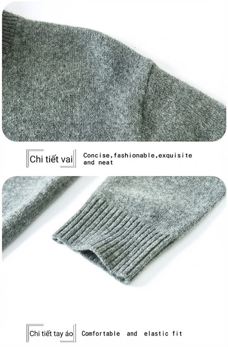 Áo Len Cổ Lọ Nam 100% Lông Cừu Dày Dặn Giữ Ấm Màu Be, Xám Đậm, Đen, Đỏ Rượu Vang chi tiết 14