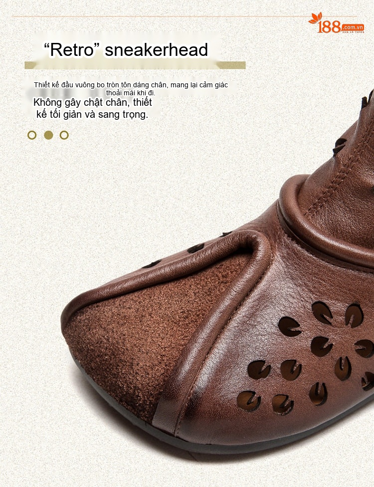 Boot Nữ Da Bò Cao Cổ Khoét Lỗ Thoáng Khí Chiều Cao Đế Khoảng 2cm Màu Nâu, Vàng chi tiết 5