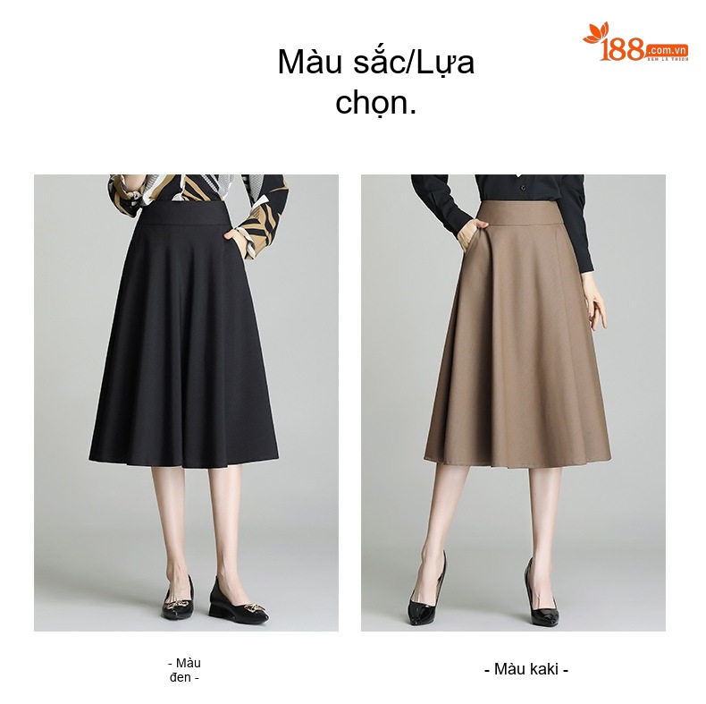 Chân Váy Midi Nữ Lưng Cao dáng chữ A Thời Trang Màu Đen, Nâu, Xám chi tiết 22
