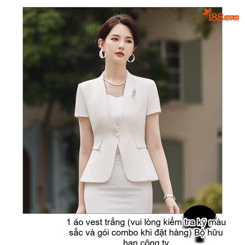 Set Bộ Vest Công Sở Nữ Tay Ngắn Quần/Chân Váy Màu Xanh, Đen, Trắng