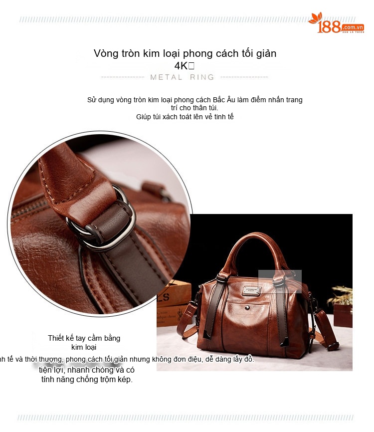 Túi Xách Nữ Da Bóng Đeo Vai Đeo Chéo Dáng Gối Cỡ Lớn Phong Cách Retro Châu Âu Màu Nâu chi tiết 11