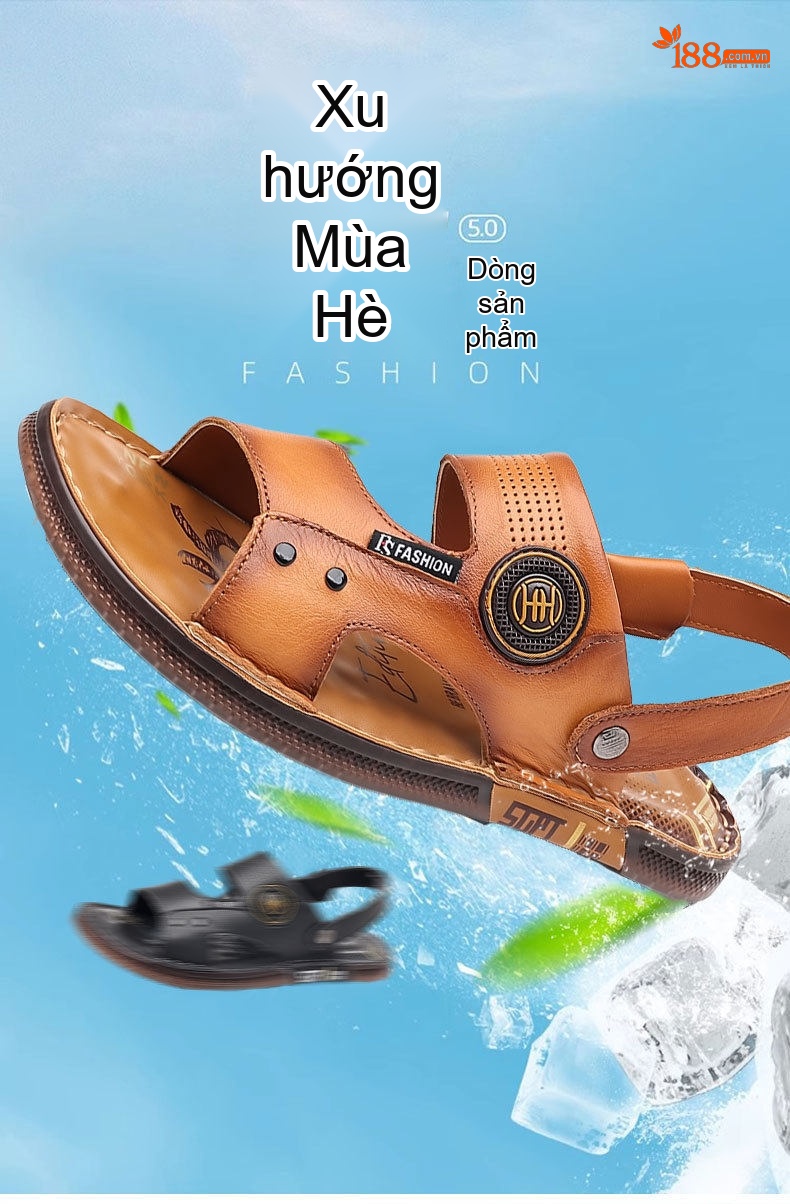 Dép Sandal Nam Da Thật Chống Trượt Thoáng Khí Chiều Cao Đế Khoảng 2cm Màu Nâu, Đen chi tiết 1