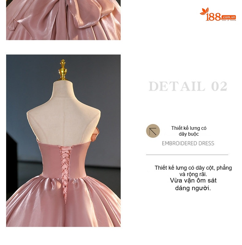 Váy Dạ Hội Nữ Dáng Xòe Hở Lưng Chất Liệu Satin Màu Nude chi tiết 8