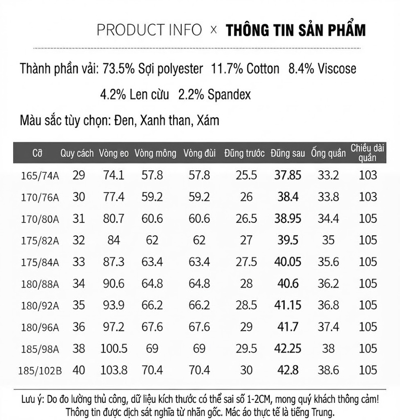 Quần Tây Nam Ống Đứng Wool Blend Dáng Ôm Vừa Thu Đông Dày Dặn Màu Đen, Xám Đậm chi tiết 6