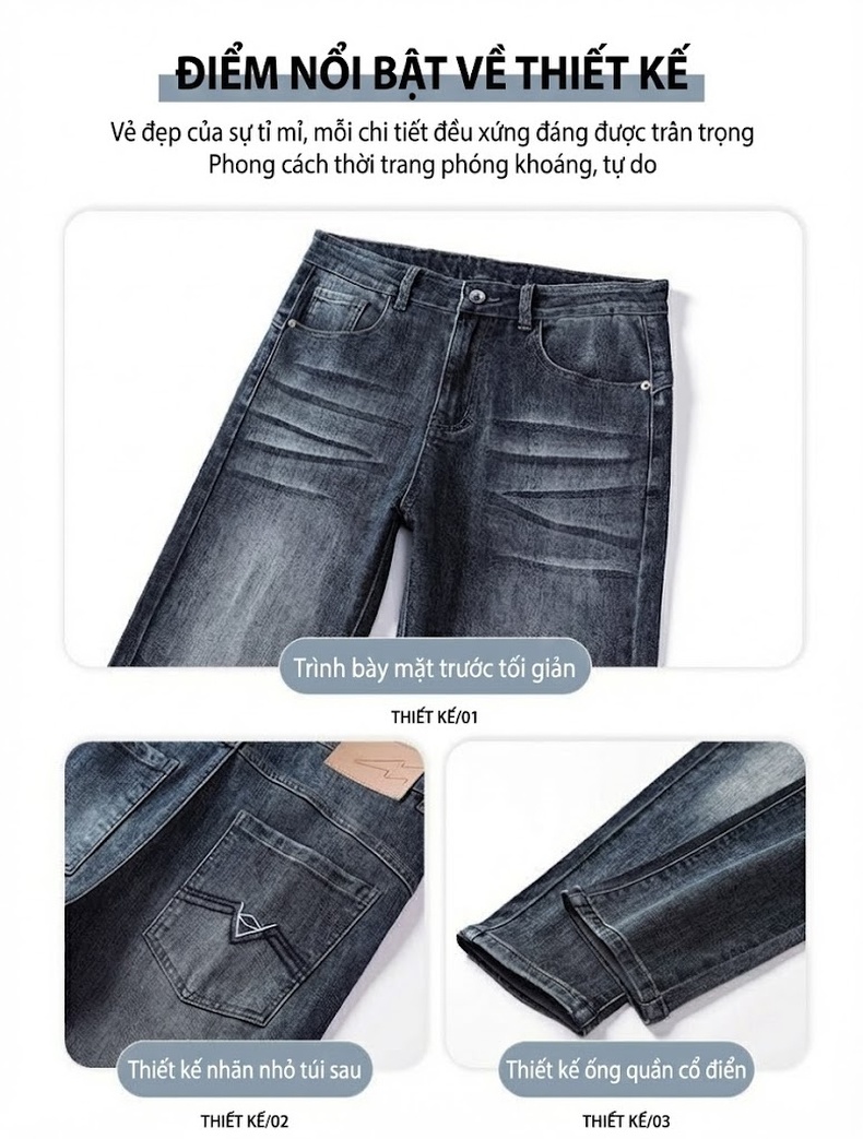 Quần Jean Nam Ống Đứng Cotton Co Giãn Nhẹ Phong Cách Casual Màu Xám Đen chi tiết 24