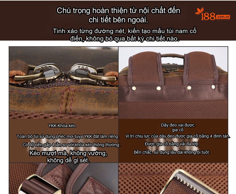 Balo da bò đựng laptop phong cách retro đi du lịch chi tiết 8