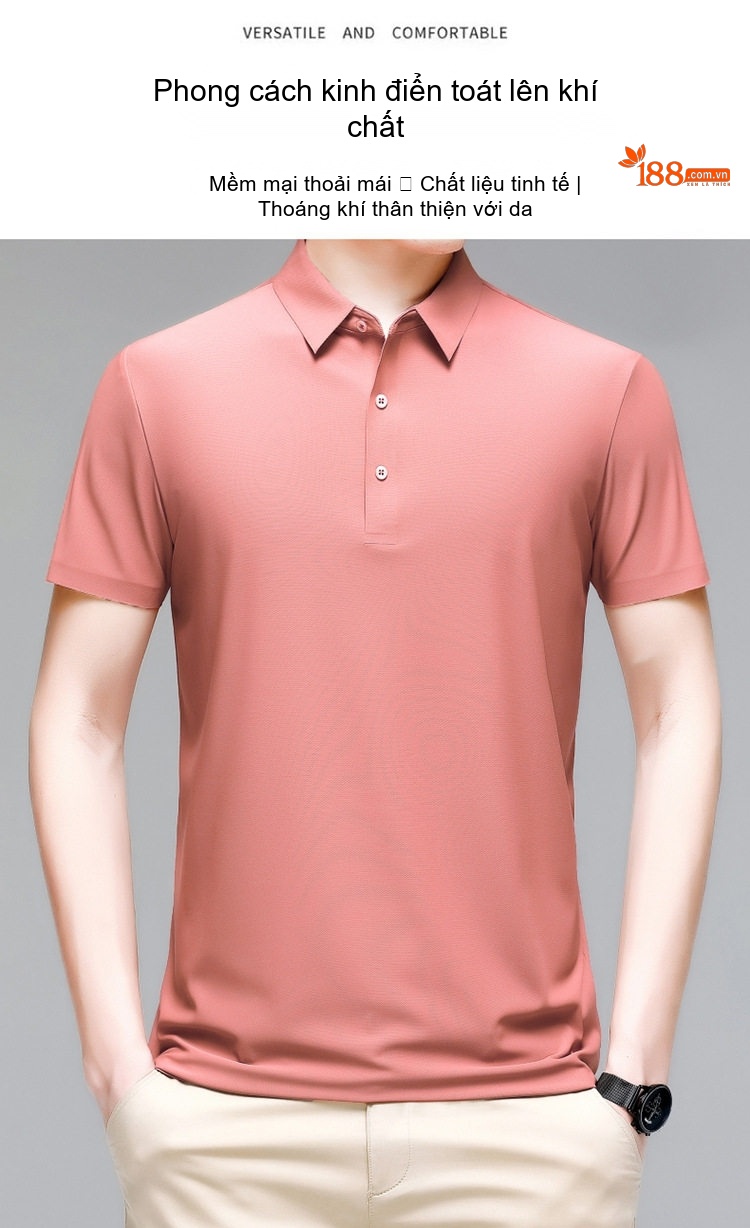 Áo Polo Nam Lụa Tằm Cao Cấp Form Rộng Chống Nhăn Màu Đỏ Cam, Trắng, Xanh Da Trời, Xanh... chi tiết 3