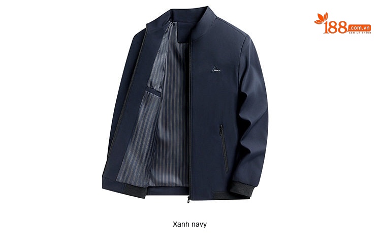 Áo Khoác Bomber Nam Cổ Trụ Thêu Họa Tiết Mỏng Nhẹ Màu Đen, Xanh Navy chi tiết 12