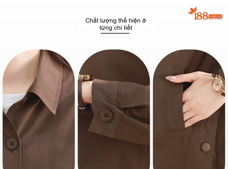 Áo Khoác Gió Nữ Dáng Dài Cỡ Lớn Thiết Kế Thời Trang Màu Nâu chi tiết 4