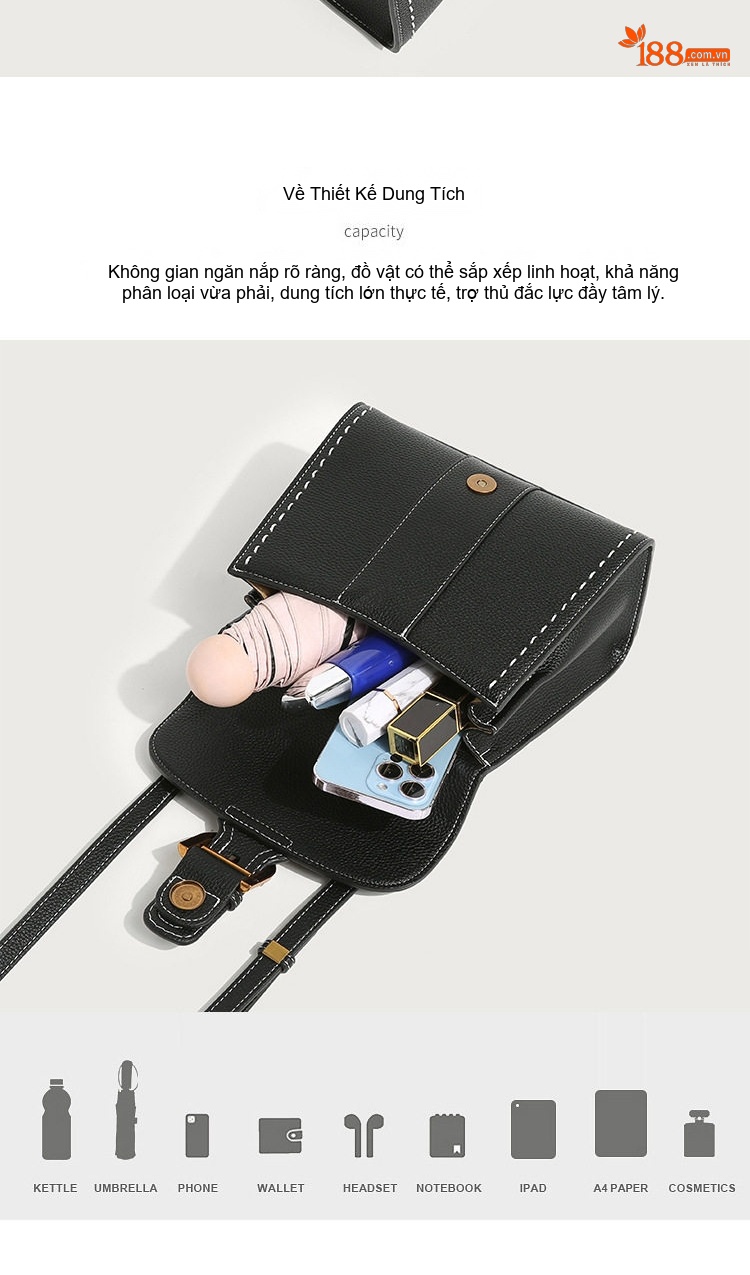 Túi Đeo Vai/Đeo Chéo Nữ Khóa Móng Ngựa Da Bóng, Túi Saddle Retro Phong Cách Kelly Cao Cấp Màu Trắng Kem, Đen, Nâu, Xám chi tiết 6
