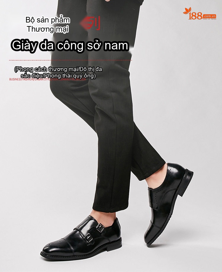 Giày Tây Monk Strap Nam Da Bóng Brogue Chiều Cao Đế Khoảng 3cm Màu Đen chi tiết 3