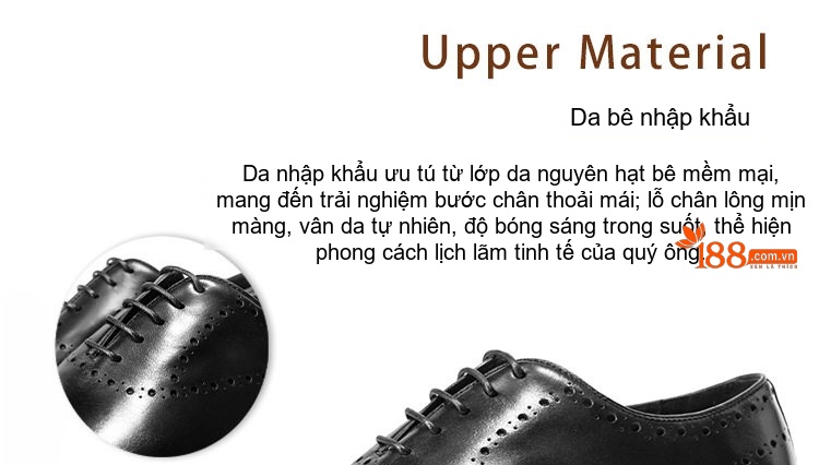 Giày Tây Buộc Dây Nam Da Bò Brogue Oxford Chiều Cao Đế Khoảng 3cm Màu Đen, Nâu chi tiết 1
