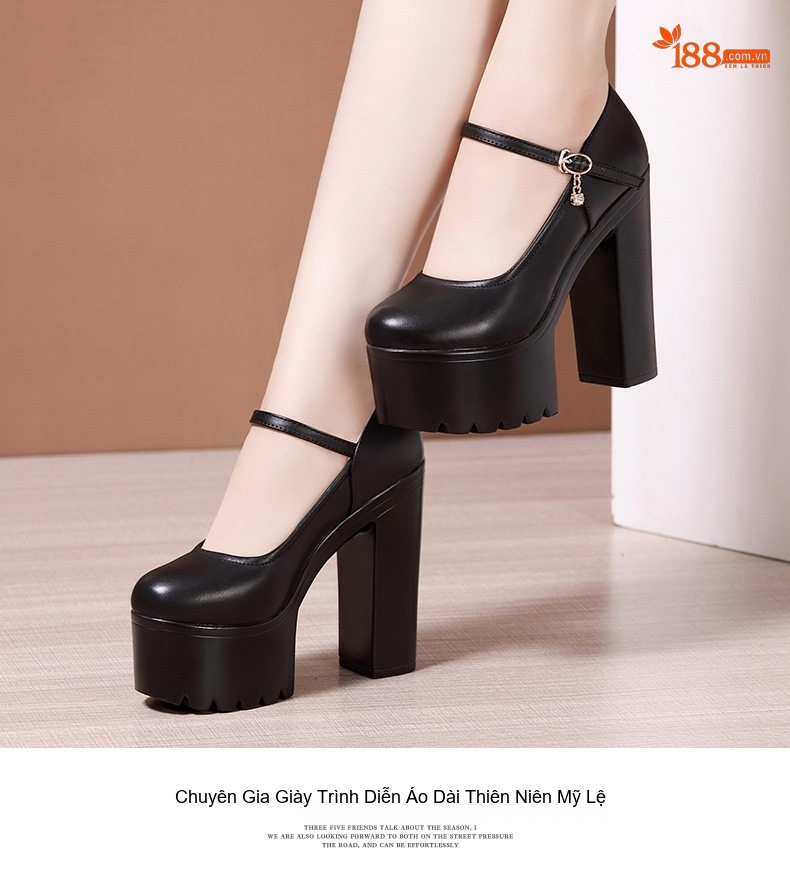 Giày Cao Gót Nữ Quai Ngang Đế Dày 15cm Da Bóng Màu Đen, Trắng, Đỏ, Bạc... chi tiết 11
