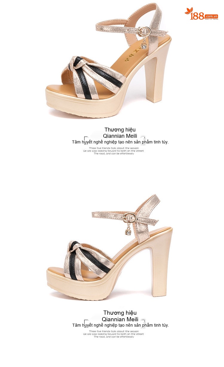 Giày Sandal Cao Gót Nữ Quai Ngang Hở Ngón Gót Cao 10cm Màu Vàng, Đen, Đỏ chi tiết 15