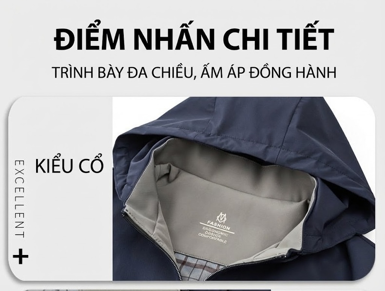 Áo Khoác Nam Có Mũ Trùm Đầu Phong Cách Doanh Nhân Thoải Mái Màu Xanh Navy, Xám chi tiết 4