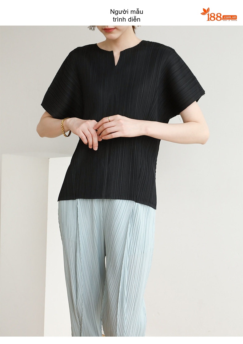 Áo Thun Nữ Dập Ly Oversize Cổ Chữ V Xẻ Tà Phong Cách Thời Trang Màu Đen, Hồng, Xanh Lá, Tím... chi tiết 6