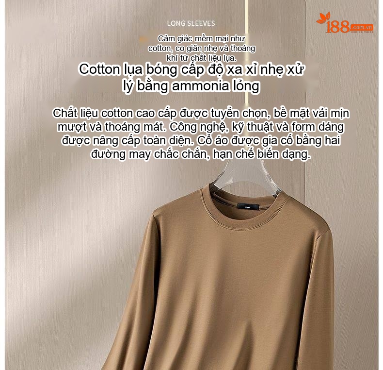 Áo Thun Dài Tay Nam Sợi Amoniac Lụa Cotton Áo Kiểu Mặc Lót Cao Cấp Màu Trắng, Xám, Xanh, Nâu... chi tiết 2