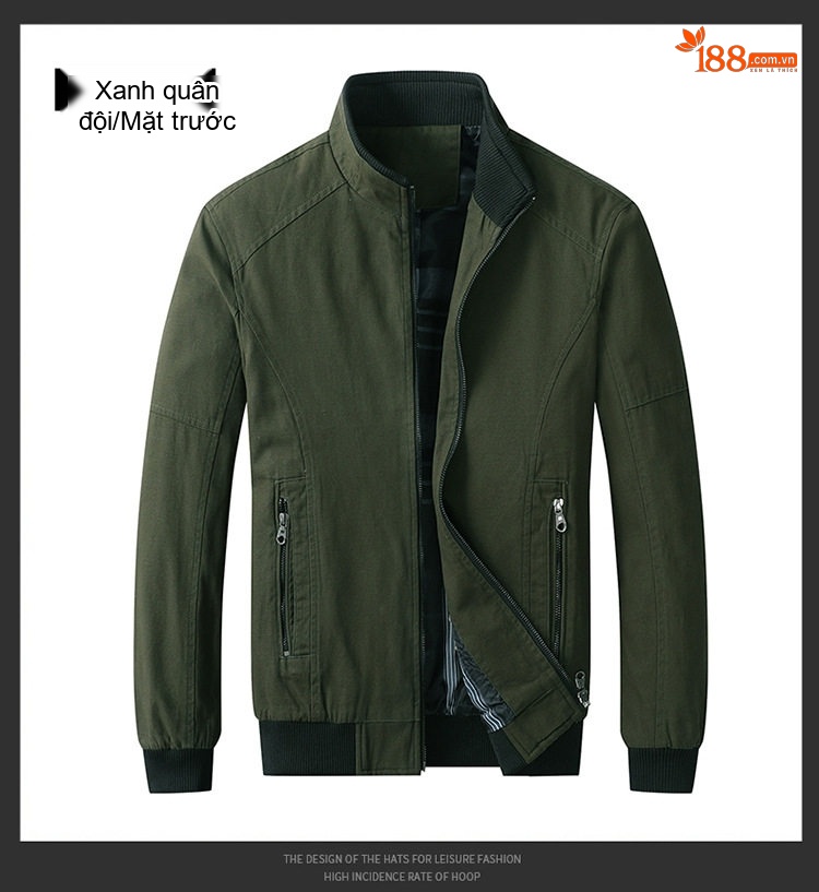 Áo Khoác Bomber Nam Cotton Dáng Đứng Cổ Giản Dị Màu Xanh Olive, Đỏ, Xanh Lá, Đen... chi tiết 14