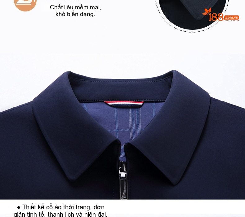 Áo Khoác Nam Cổ Bẻ Khóa Kéo Dáng Ngắn Phong Cách Doanh Nhân Màu Xanh Navy, Xám, Trắng, Xám Đậm... chi tiết 6