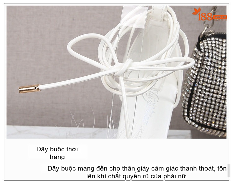 Giày Sandal Cao Gót Nữ Quai Dây Buộc Da Bóng Gót Cao 10cm - 12cm Màu Đen, Đỏ, Trắng, Xanh... chi tiết 7