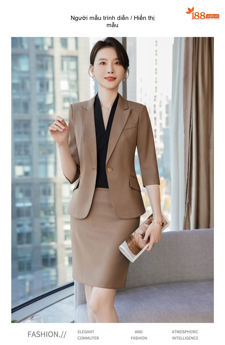 Bộ Vest Công Sở Nữ Tay Lỡ Phong Cách Hàn Quốc Màu Xám, Xanh Dương, Hồng, Nâu chi tiết 12