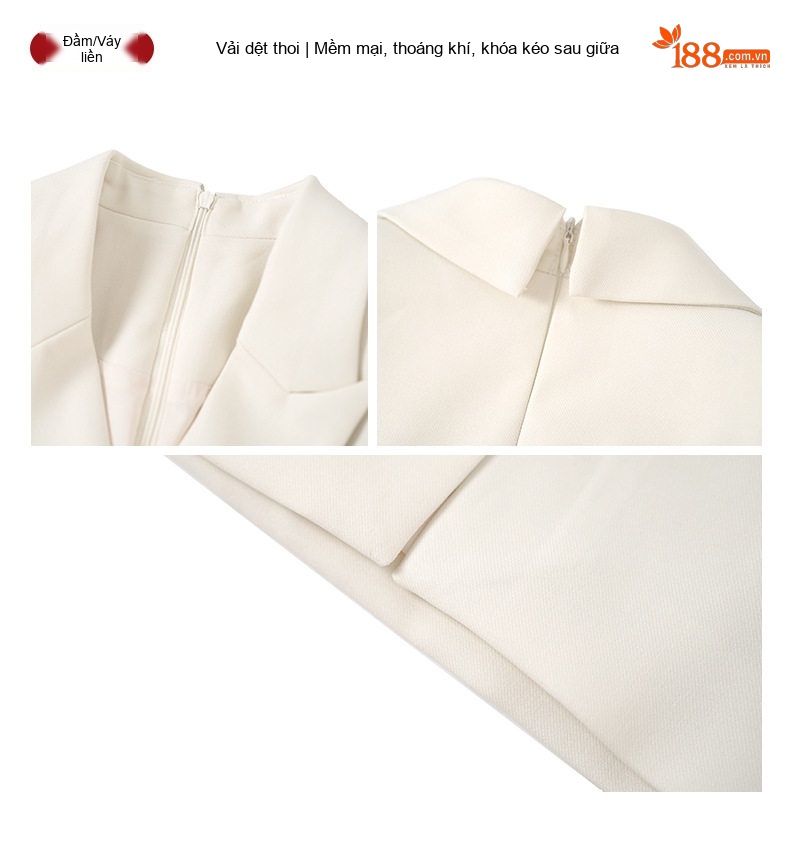 Váy Ôm Body Nữ Cổ chữ Vest Tay Dài Hai Hàng Cúc Phong Cách Quý Cô Màu Đen, Trắng Kem chi tiết 5