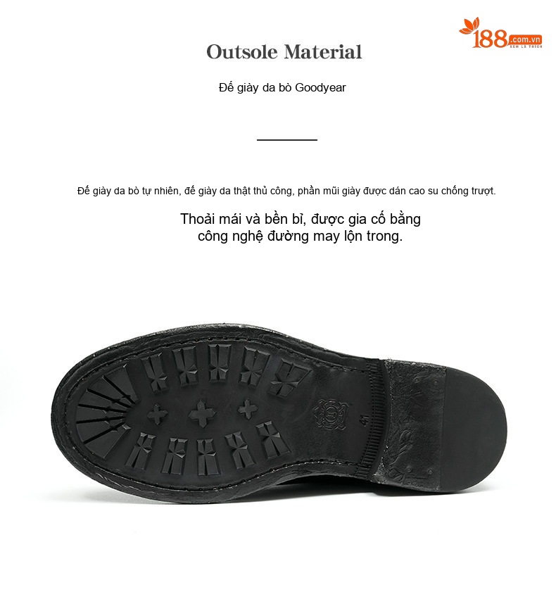 Giày Boot Nam Da Thật Cổ Ngắn Oxford Chiều Cao Đế Khoảng 3cm Màu Đen chi tiết 9