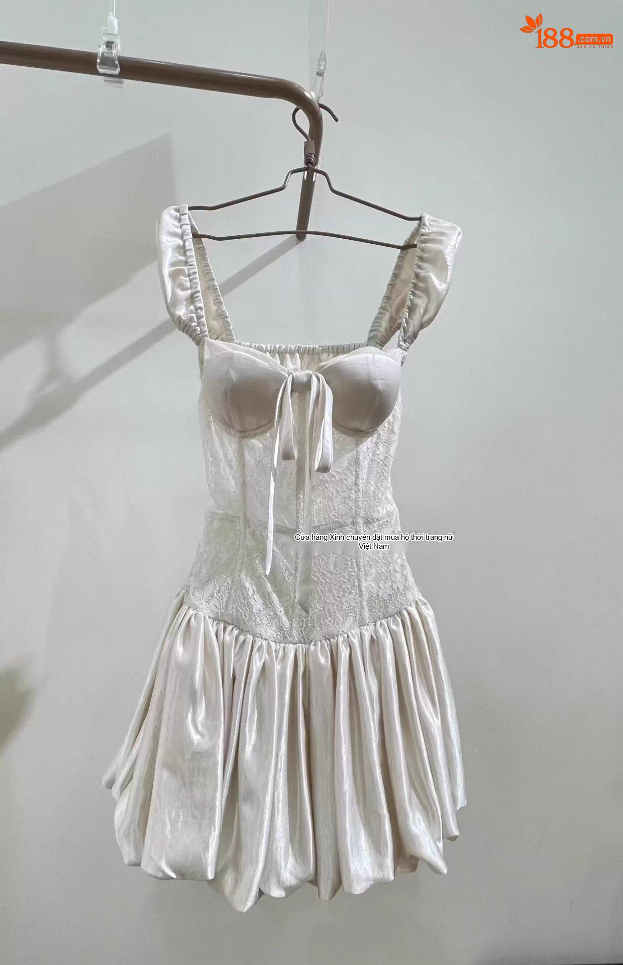 Set Áo Corset Ren Gân Cá và Chân Váy Bồng Nữ Phong Cách Pháp Màu Trắng Kem chi tiết 5