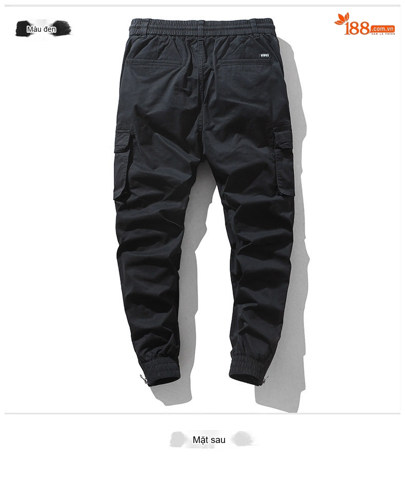 Quần Dài Jogger Nam Cotton Ống Bo Chun Thu Đông Phong Cách Mỹ Lưng Thun Dây Rút Màu Be, Đen, Xám, Xanh... chi tiết 14