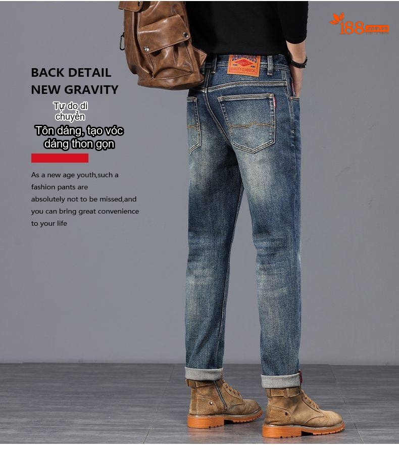 Quần Jeans Nam Ống Đứng Cao Cấp Dáng Ôm Vừa Vặn Màu Xanh Denim chi tiết 22