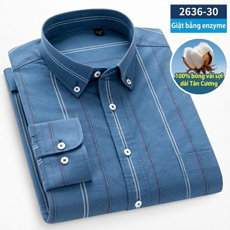 Áo Sơ Mi Nam Tay Dài Cotton Oxford Giặt Nước Kẻ Caro Mặc Đơn Giản Lót Trong Công Sở Màu Trắng, Xanh Dương, Xám, Hồng...