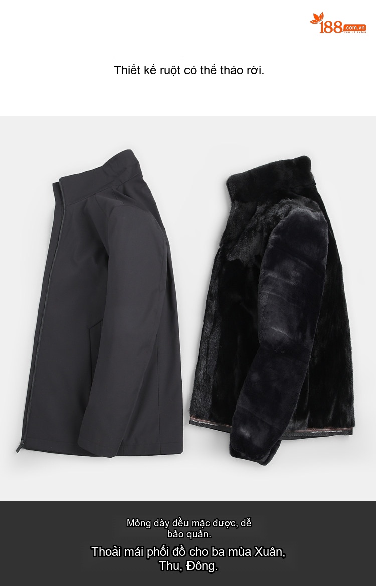 Áo Khoác Parka Nam Lót Lông Chồn Toàn Thân Dáng Dài Trung Niên Phong Cách Doanh Nhân Màu Đen chi tiết 6