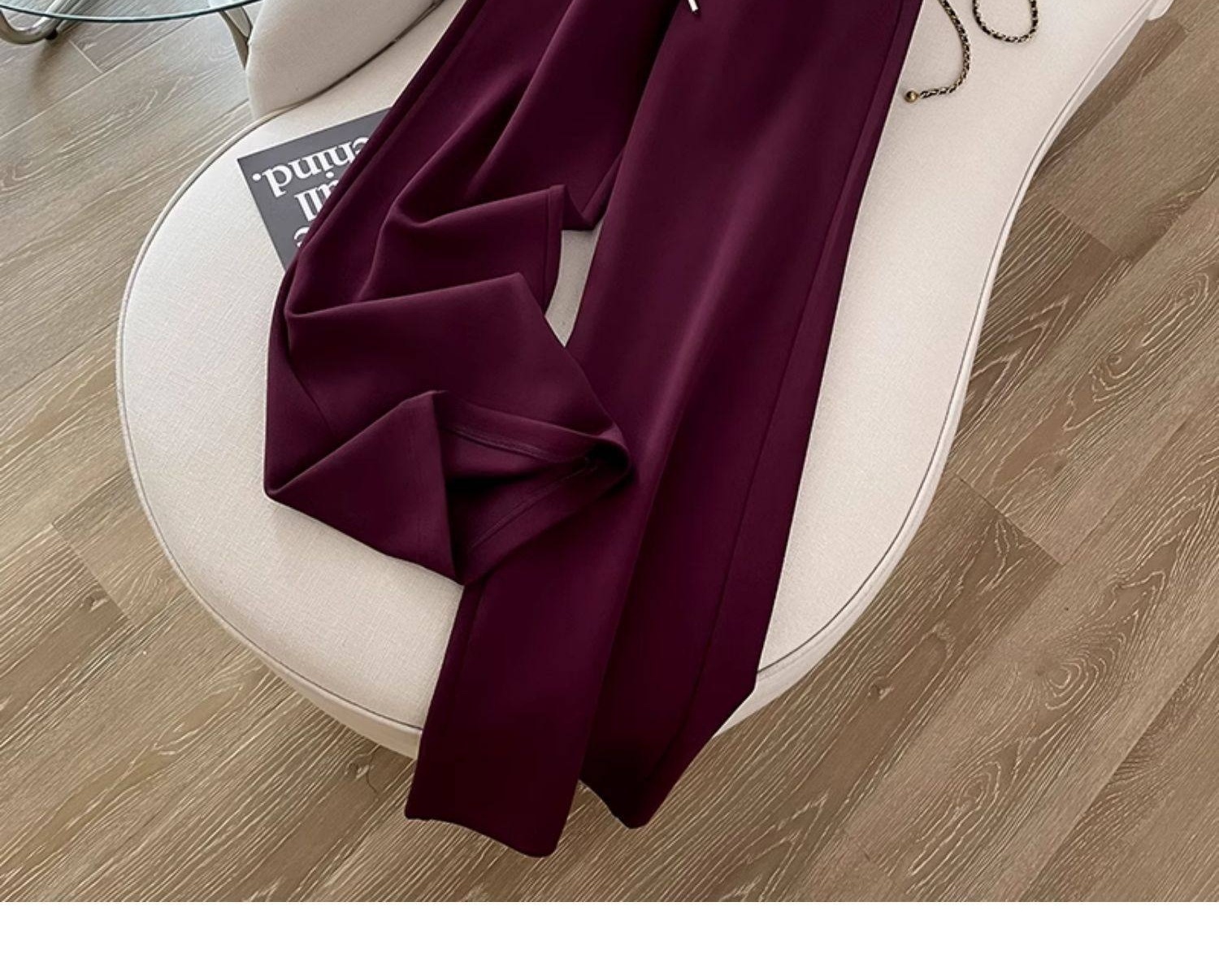 Set Bộ Quần Áo Nữ Thiết Kế Sang Trọng Áo Dài Tay Quần Ống Rộng Phong Cách Thời Trang Màu Đỏ Rượu Vang chi tiết 11