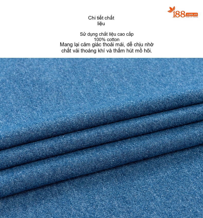 Áo Sơ Mi Tay Ngắn Cotton Denim Nam Phong Cách Hàn Quốc Màu Xanh Dương Nhạt, Xanh Dương Đậm chi tiết 2