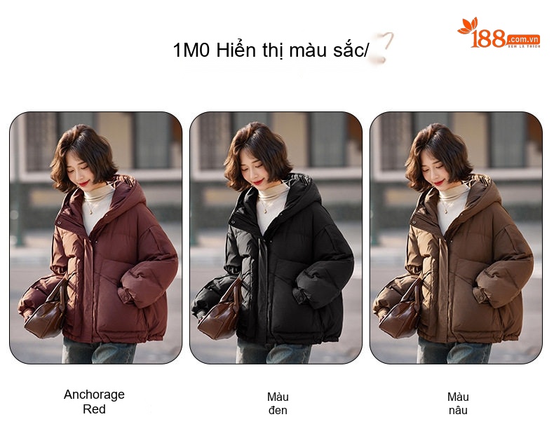 Áo Khoác Phao Nữ Có Mũ Trùm Đầu Dáng Rộng Lót Lông Vũ Dày Ấm Áp Màu Đen, Nâu, Đỏ Rượu Vang chi tiết 13