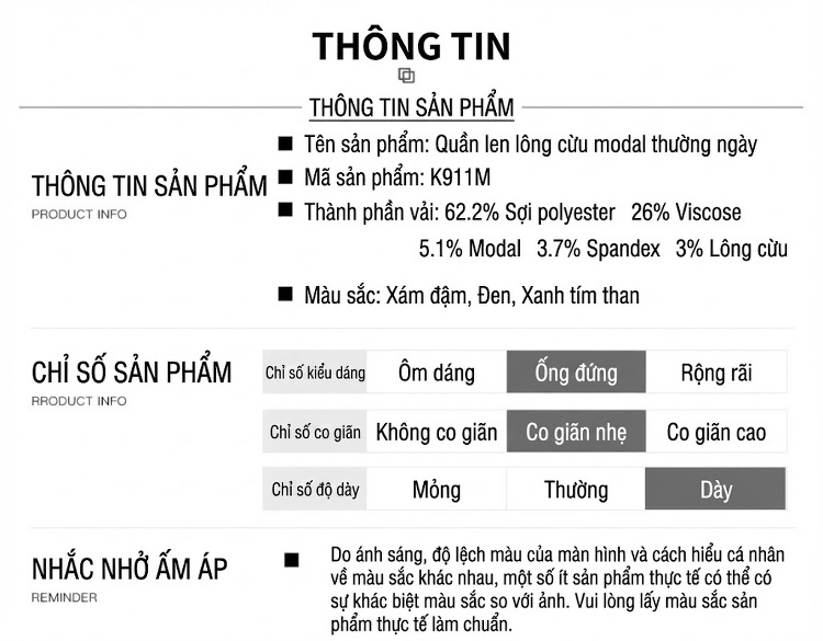 Quần Âu Nam Ống Đứng Modal Lót Lông Cừu Giữ Ấm Màu Đen, Xám chi tiết 16