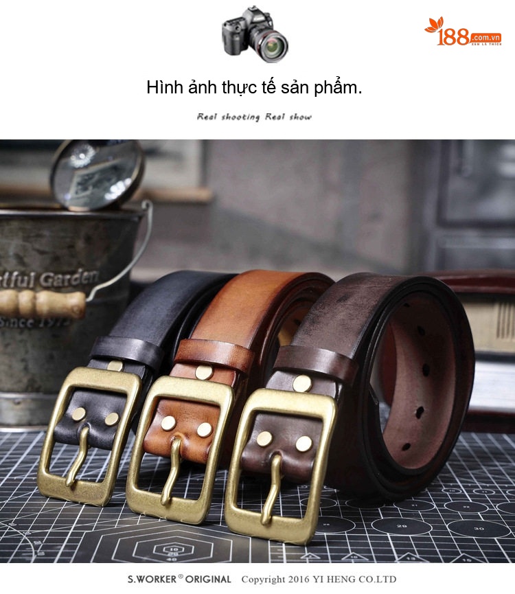 Thắt Lưng Nam Da Bò Thủ Công Khóa Kim Loại Màu Đen, Nâu, Vàng chi tiết 12