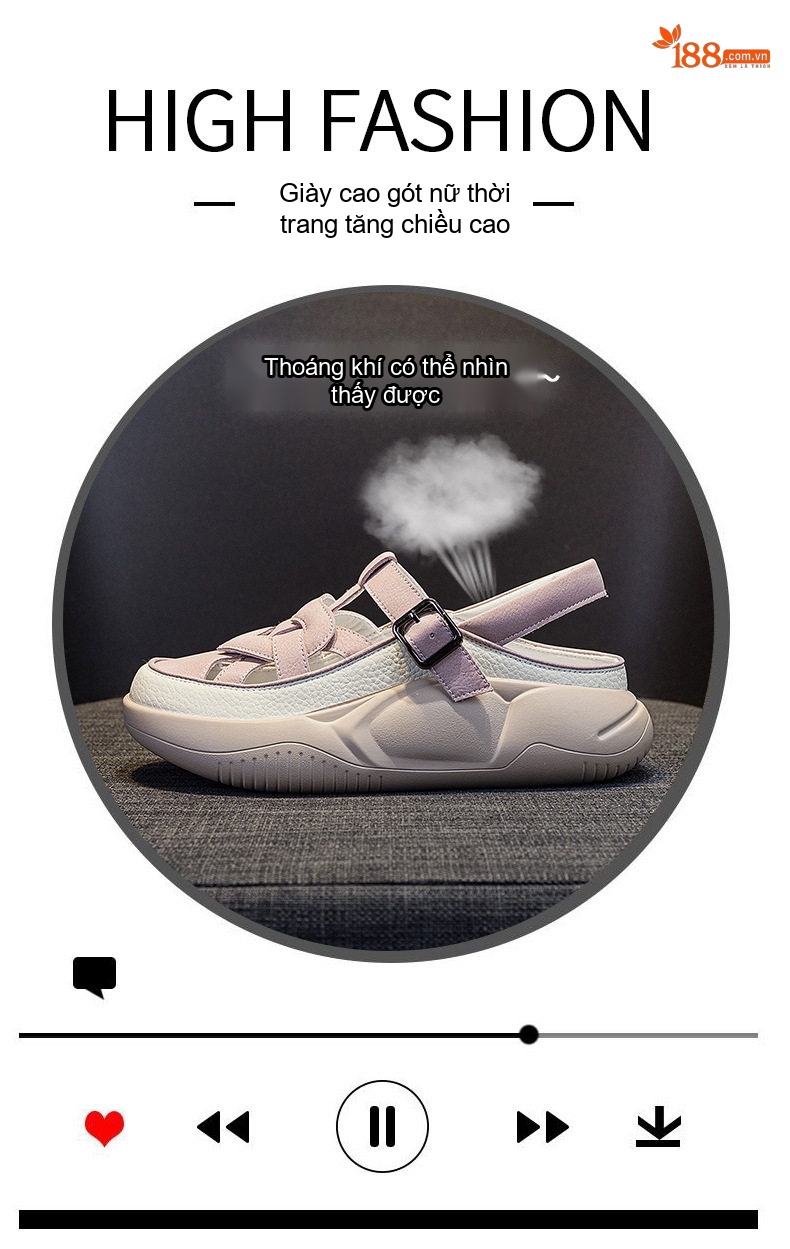 Dép Sandal Nữ Bít Mũi Da Mềm Đế Mềm Cho Bà Bầu Đế Cao 3cm - 4cm Màu Trắng, Xanh, Hồng, Đen chi tiết 6