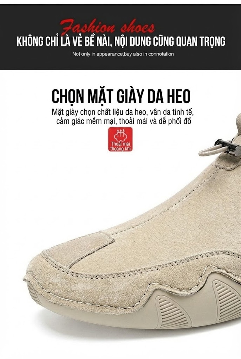 Giày Lười Nam Da Mờ Thoáng Khí Chiều Cao Đế Khoảng 2cm Màu Be, Xám chi tiết 5