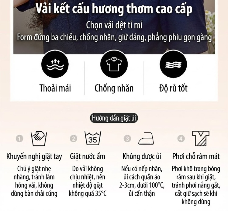 Set Bộ Vest Công Sở Nữ Tay Ngắn Dáng Ôm Chân Váy Màu Be, Xanh Navy, Đen chi tiết 8