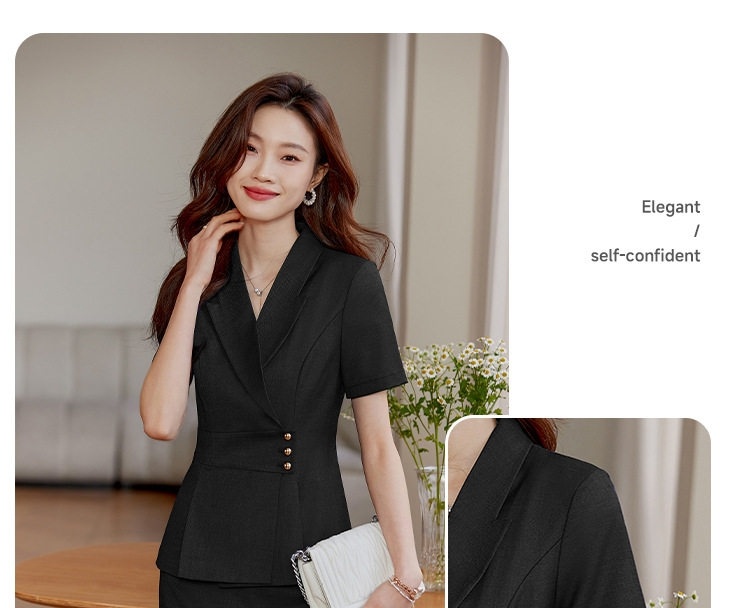 Set Bộ Vest Công Sở Nữ Tay Ngắn Dáng Ôm Chân Váy Màu Be, Xanh Navy, Đen chi tiết 18