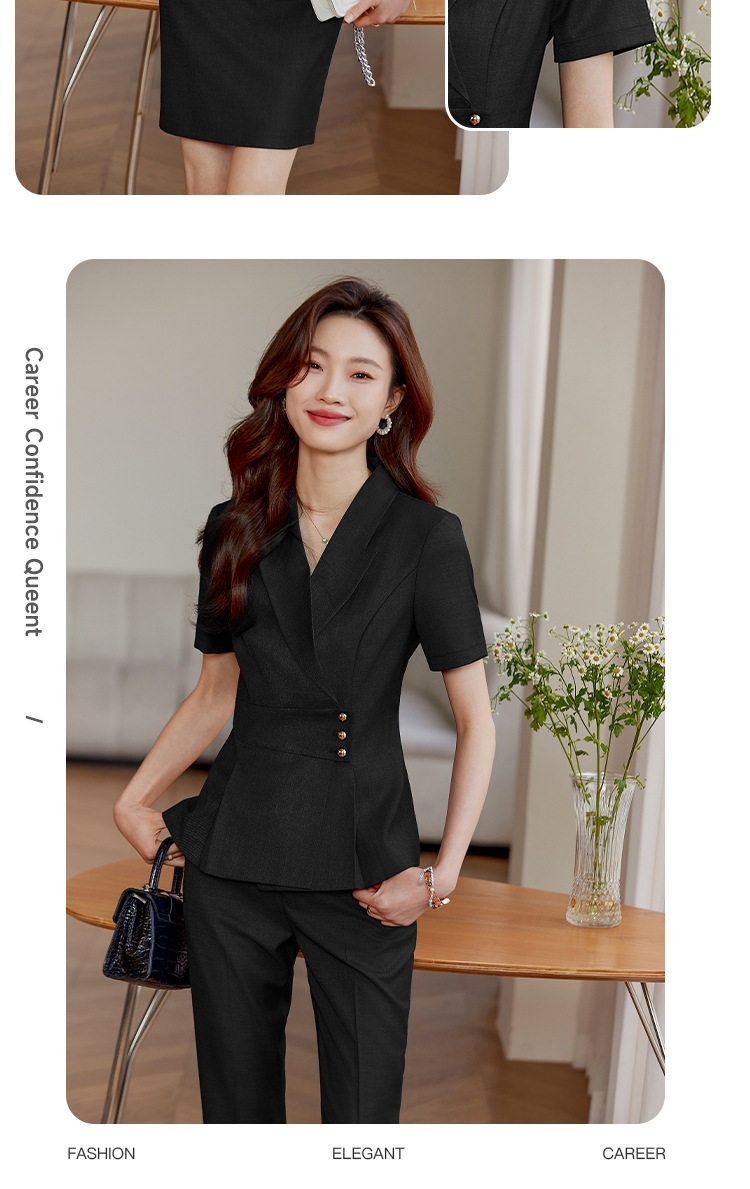 Set Bộ Vest Công Sở Nữ Tay Ngắn Dáng Ôm Chân Váy Màu Be, Xanh Navy, Đen chi tiết 19