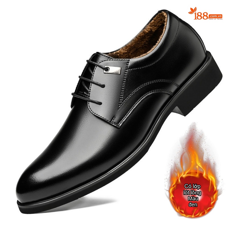 Giày Tây Buộc Dây Nam Da Bò Tăng Chiều Cao 6cm Lót Lông Màu Đen, Nâu
